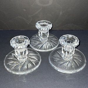 3 Pinwheel Crystal Taper Candle Holders Glassware Home Decor Vintage Home Decor